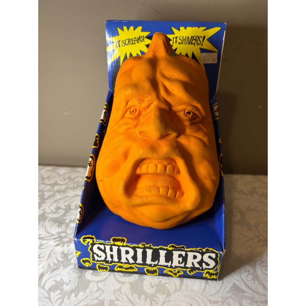 1990 Gemmy Shriller Pumpkin Animated Shivering Screaming Halloween Prop Vintage
